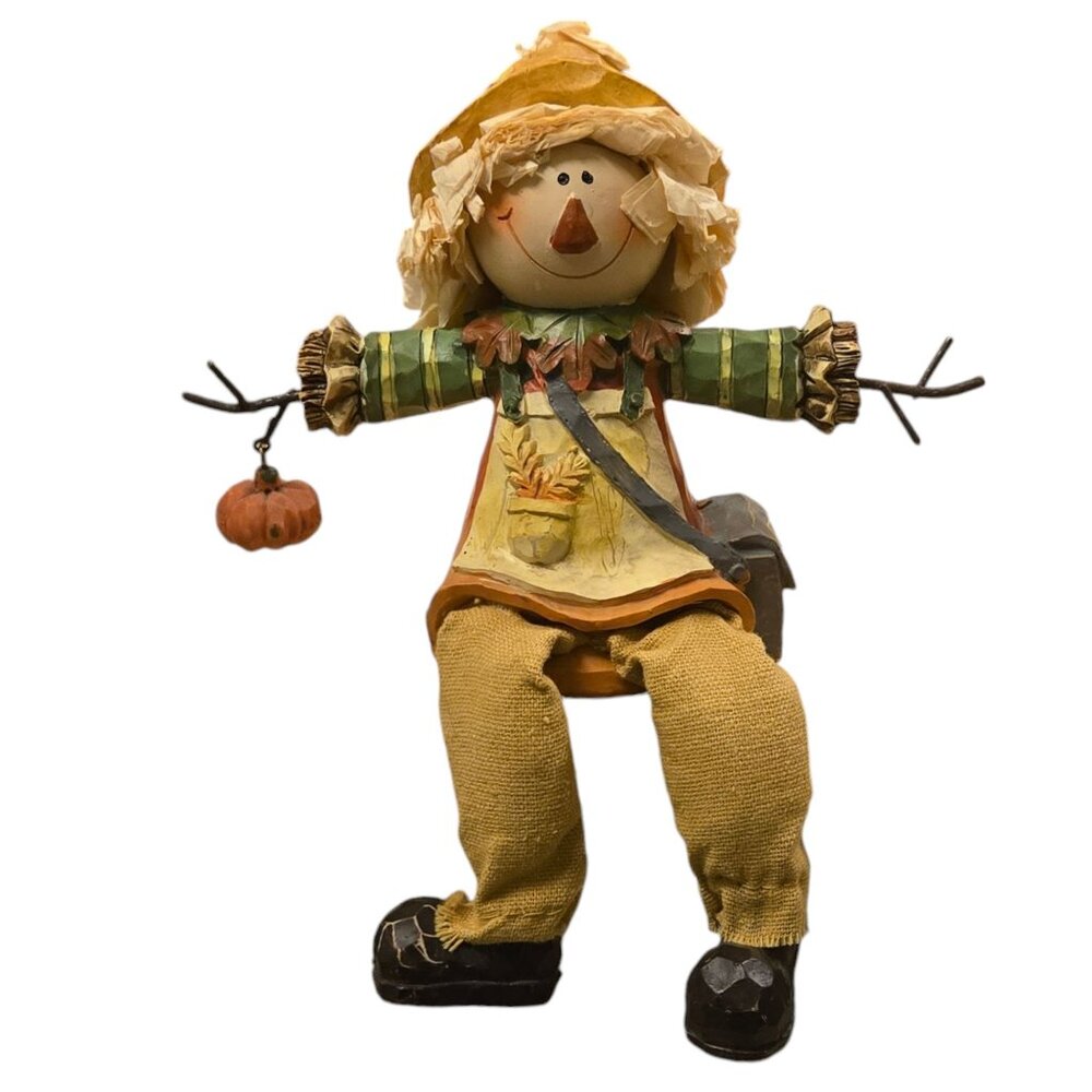 Autumn Scarecrow Shelf Sitter Figurine With Pumpkin  Home Decor Fall